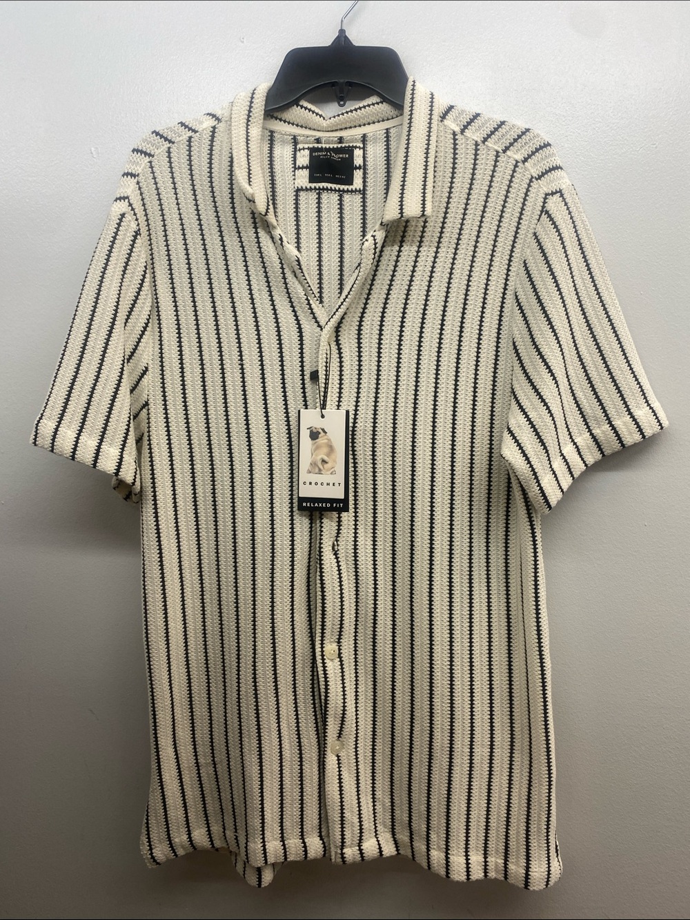 Frame Denim Cream and Black Striped Short-Sleeve Button-Down
